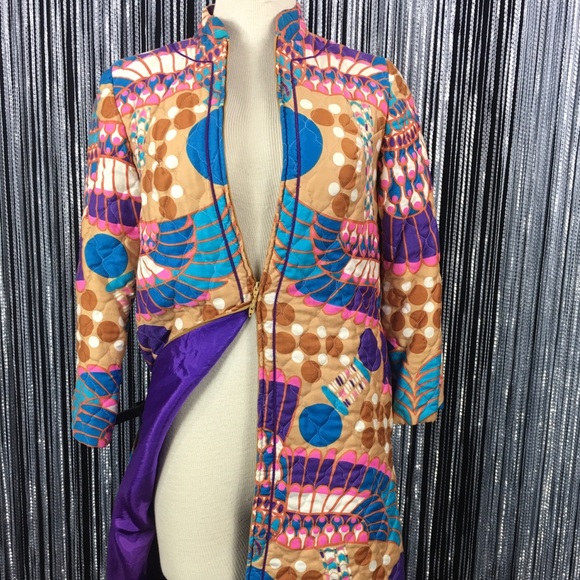 Vintage 60s Psychedelic Bird Quilted House Dress - Picture 7 of 8